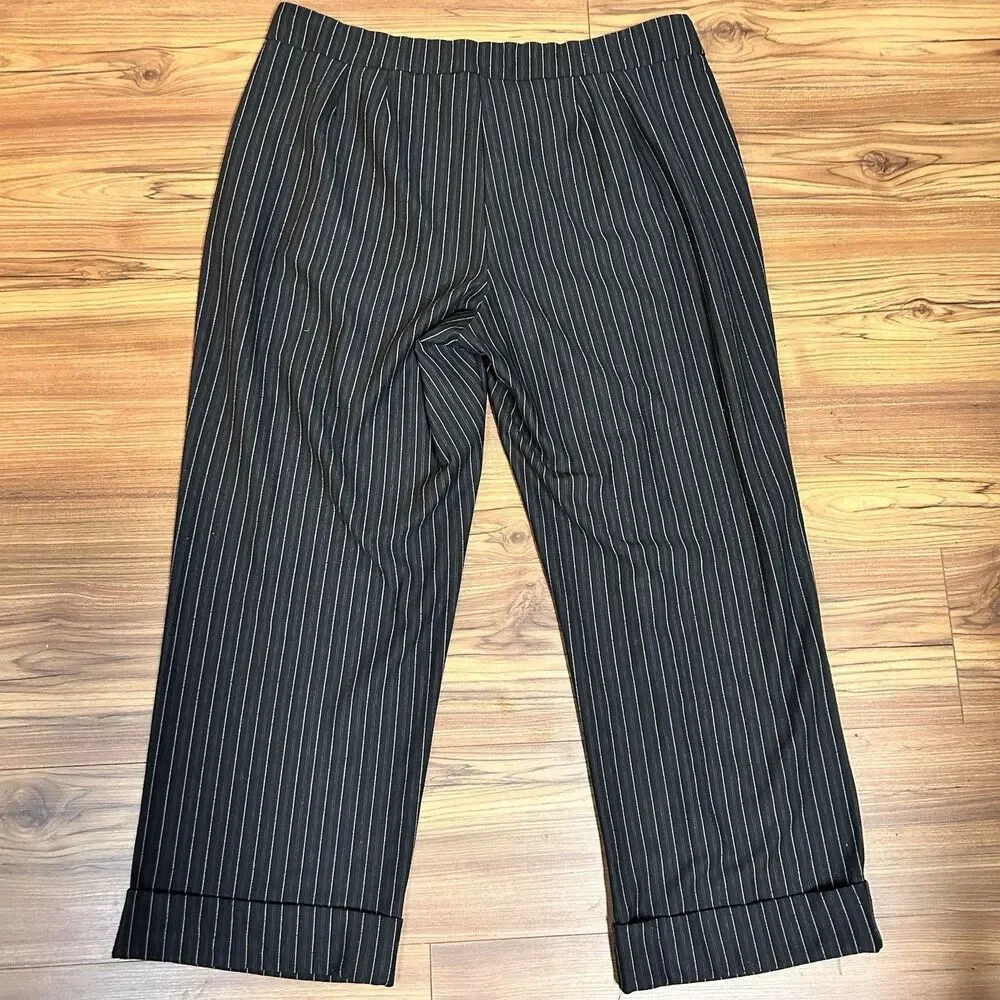 Soft by Avenue Women’s Pinstripe Pants Size 22/24 Black Pull On Career Plus - Picture 4 of 8